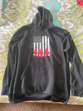 Black Hoodie with American Flag and Red Silhouette Graphic